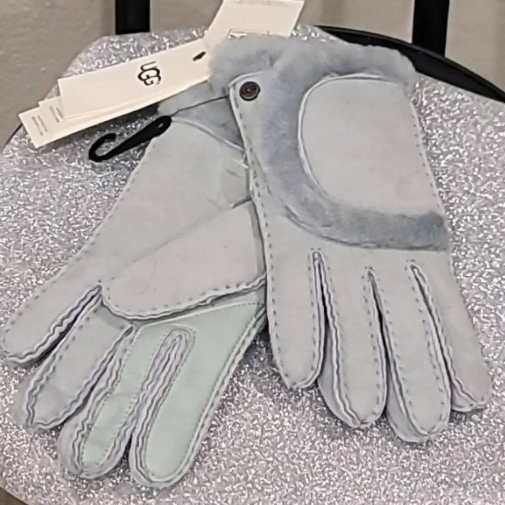 Ugg Genuine Shearling Suede‎ Gloves-Silver Grey